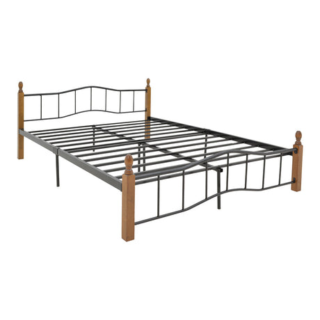 Pat queen size Faryn nuc lemn-negru metal, 150x190 cm