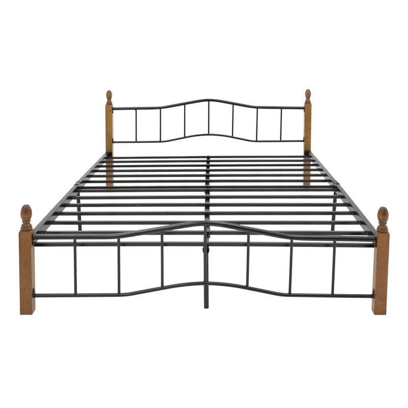 Pat queen size Faryn nuc lemn-negru metal, 150x190 cm