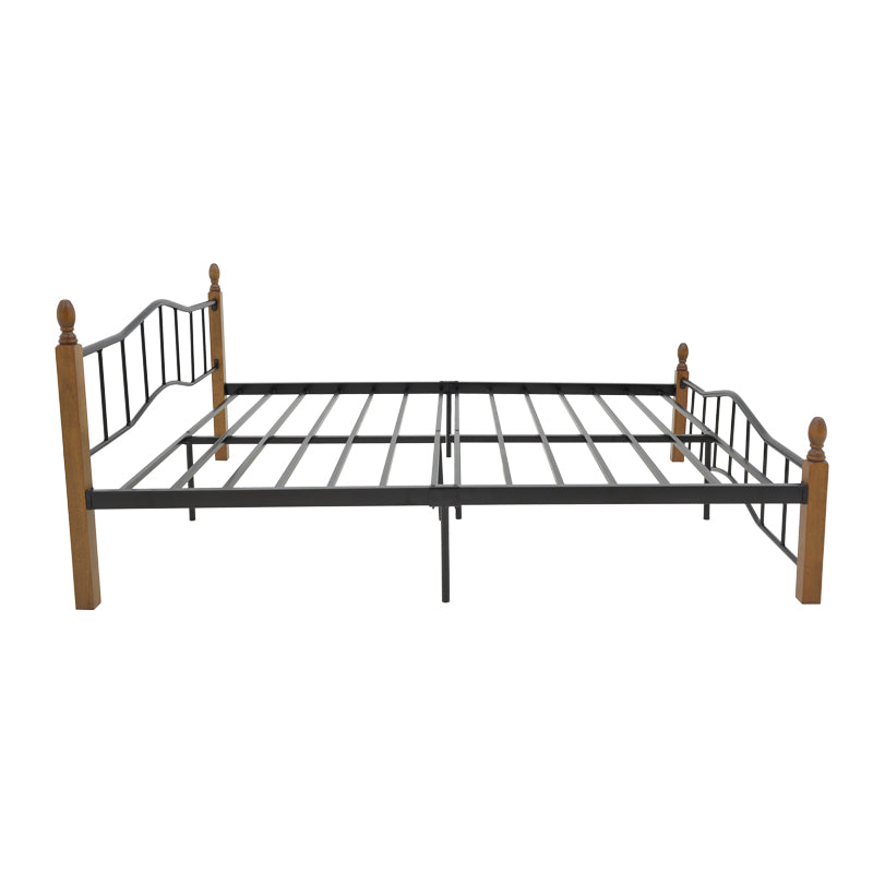 Pat queen size Faryn nuc lemn-negru metal, 150x190 cm