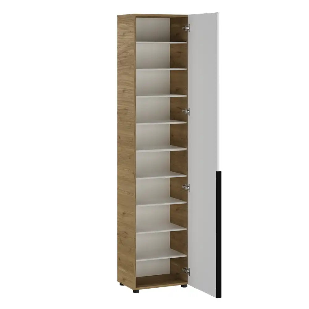 Pantofar cu oglindă PRT-819-FV-2 Home Collection® Porto, 1 ușă și 10 compartimente, Stejar-Bej, 47x210x34 cm
