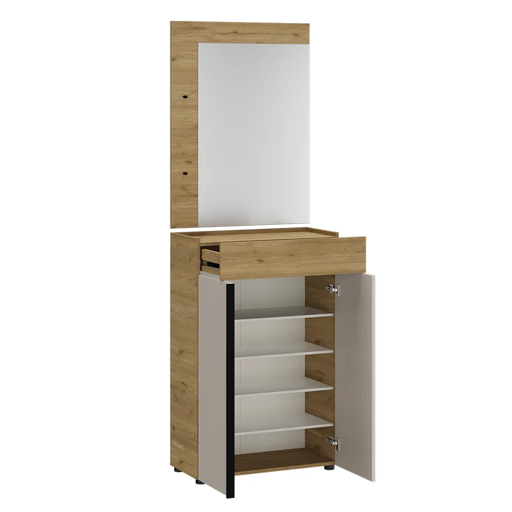 Cuier de perete cu oglindă PRU-802-FX-1 Home Collection® Porto, 2 agățători, Stejar, 72x97x3 cm