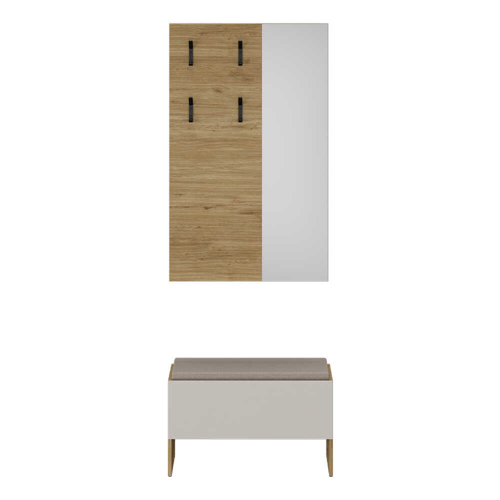 Cuier de perete cu oglindă PRU-804-FX-1 Home Collection® Porto, 4 agățători, Stejar, 72x117x3 cm