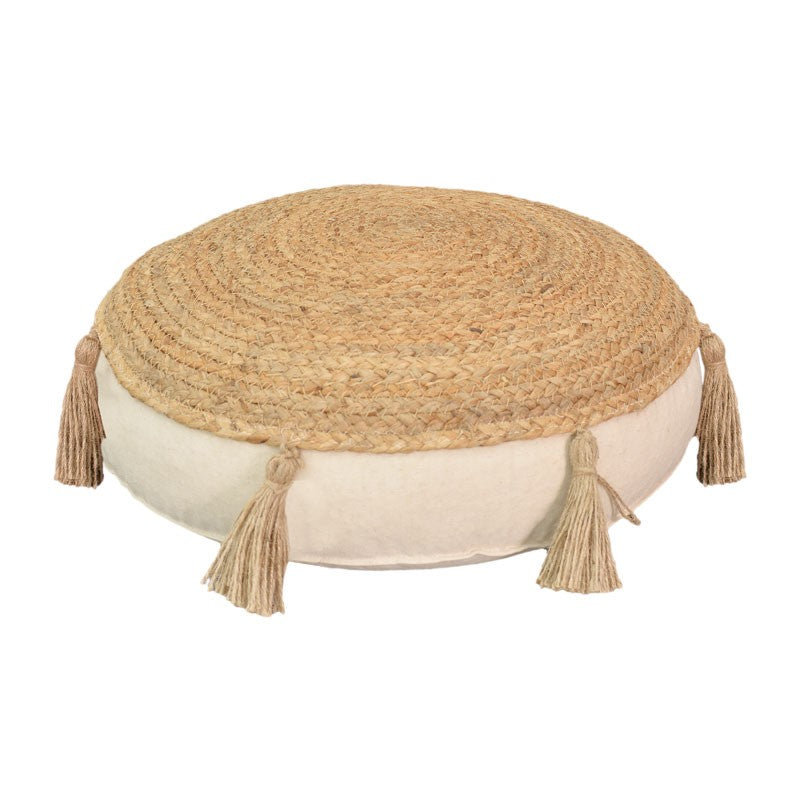 Puff scaun perna lefon, Natural-Crem, D40x8 cm