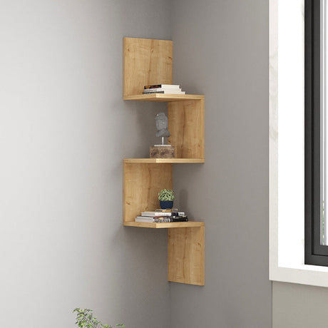 Raft coltar de perete Insta, Lemn, Antracit - Stejar, 25x25x105 cm