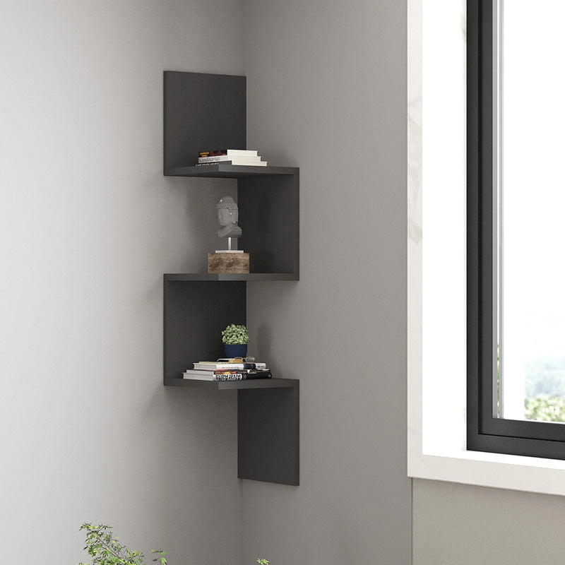 Raft coltar de perete Insta, Lemn, Antracit - Stejar, 25x25x105 cm - Raft coltar de perete Insta, Lemn, Antracit - Stejar, 25x25x105 cm - 120-000560
