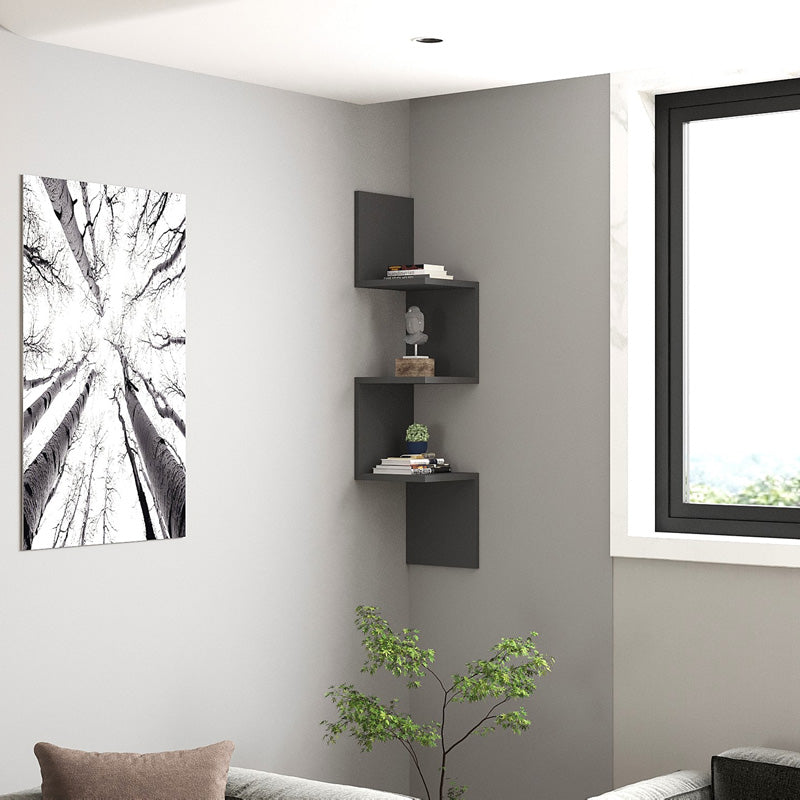 Raft coltar de perete Insta, Lemn, Antracit - Stejar, 25x25x105 cm - Antracit