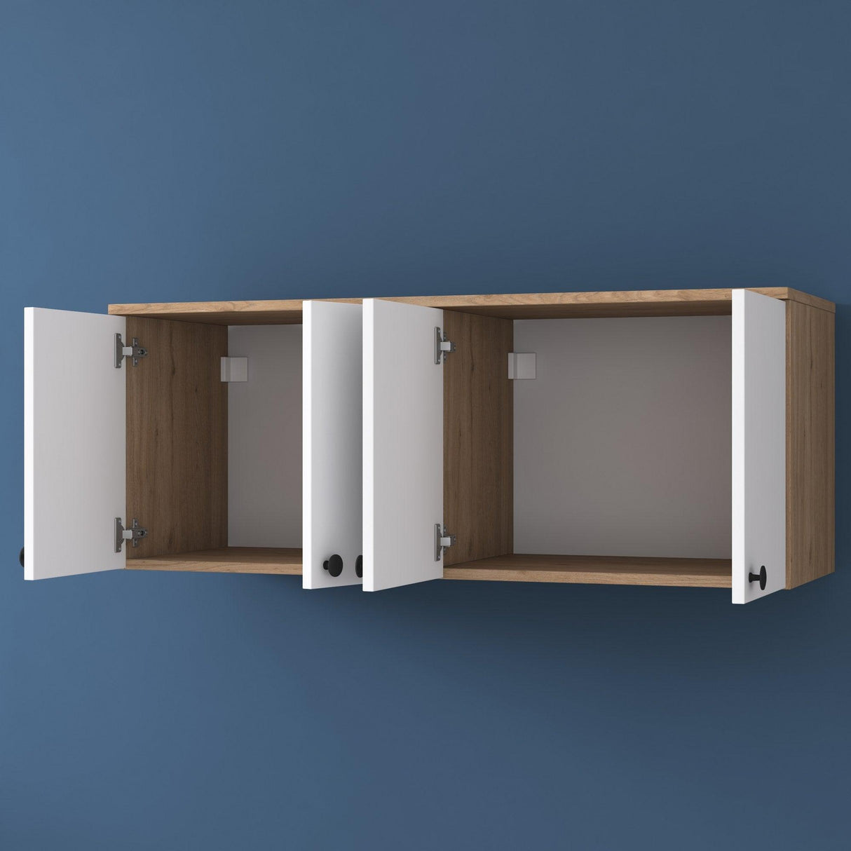 Raft de Bucatarie Nehir cu 4 Usi, Alb - Nuc, 120x47x42 cm