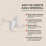 Raft de perete RAF-04-DD-1 Home Collection® Windmill cu 3 Compartimente, 100x50x18 cm - Alb | SKU: RAF-04-DD-1, RAF-04-OO-1, RAF-04-UU-1, RAF-04-YY-1, RAF-04-FF-1