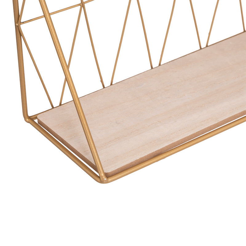 Raft de perete Anneza, Metal si MDF, 48x12x20 cm - Natural-Auriu