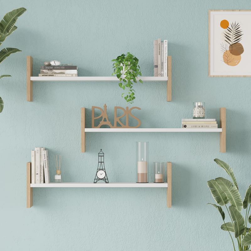 Raft de perete Mento, MDF, 76x15x24 cm - Alb-Stejar