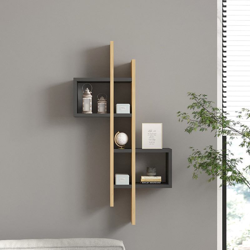 Raft de perete Garel, Lemn, 53x19x108 cm - Stejar-Antracit