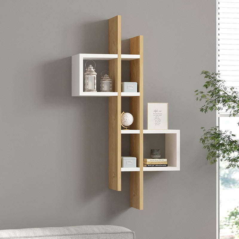 Raft de perete Garel, Lemn, 53x19x108 cm - Stejar-Alb