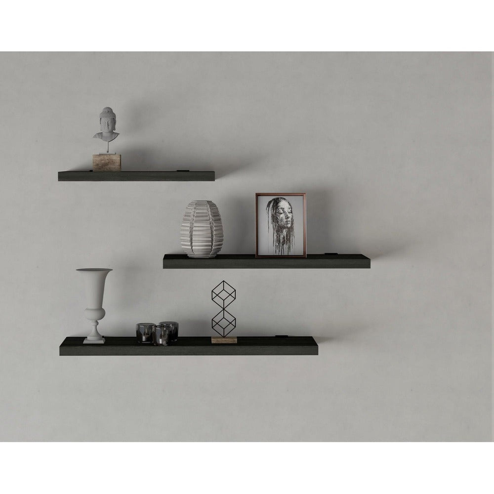 Raft de perete Leila, 3 Piese, Gri - Alb, 30x2x14 cm - Gri