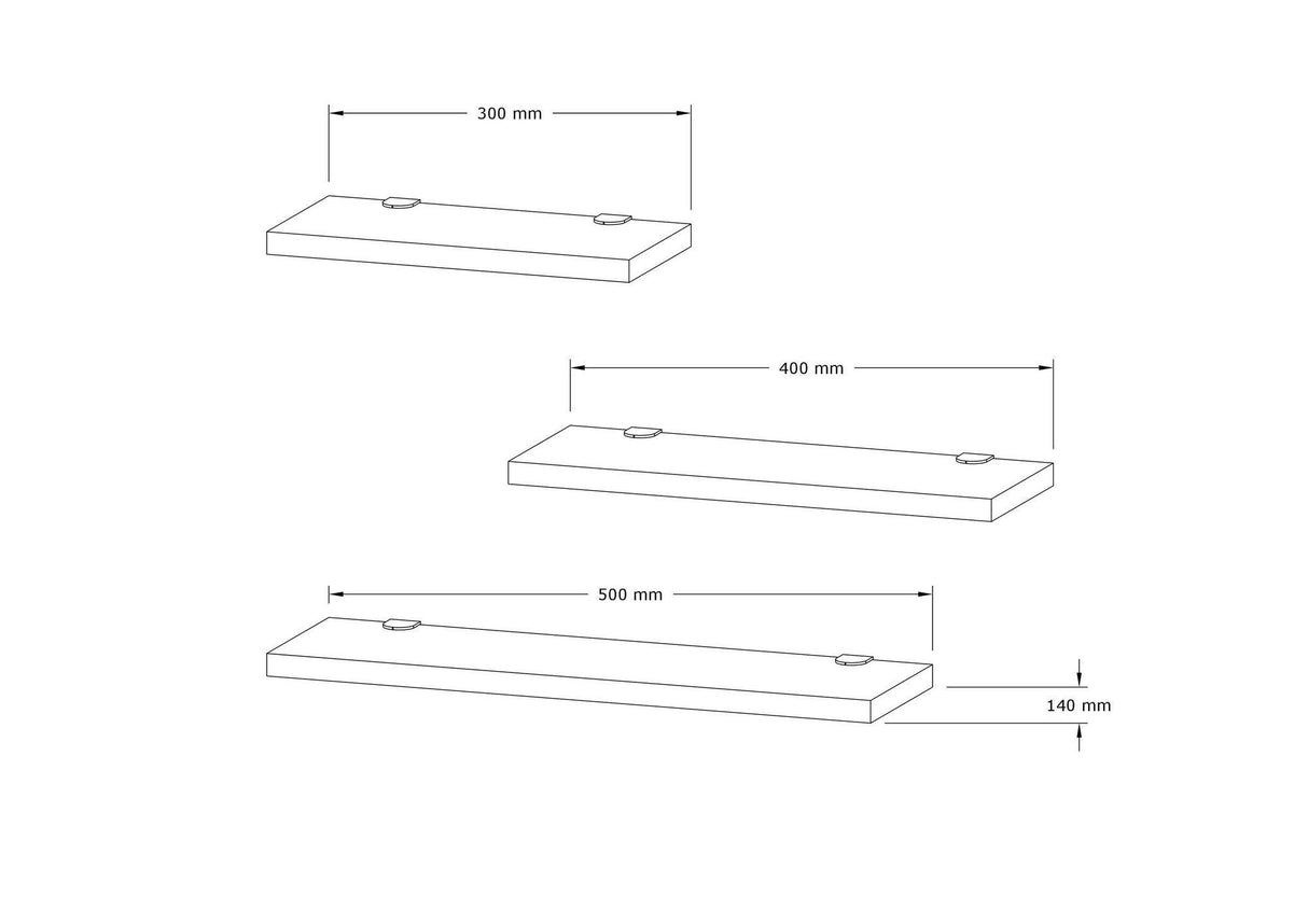 Raft de perete Leila, 3 Piese, Gri - Alb, 30x2x14 cm - Gri