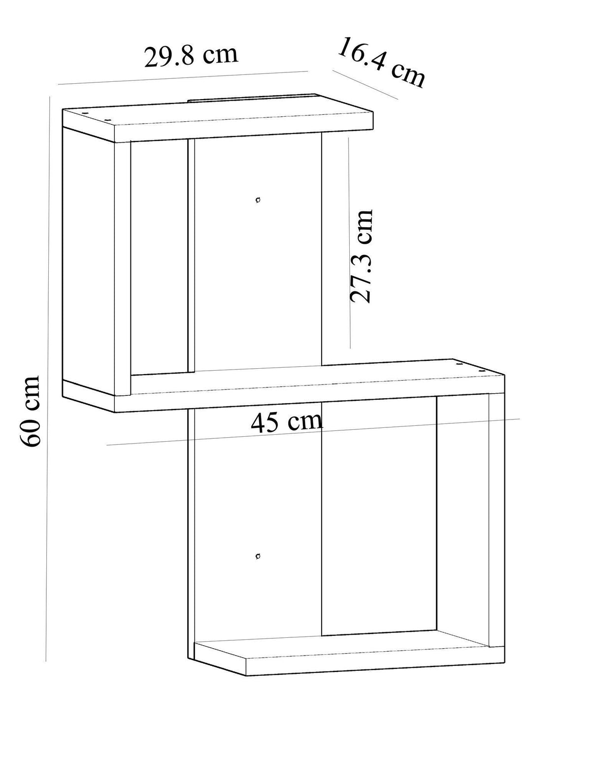 Raft de perete Octa, 2 Rafturi, Alb, 30x60x17 cm