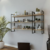 Raft De Perete Raiden cu 3 Rafturi si cadru Metal, Stejar, 140x90x25 cm