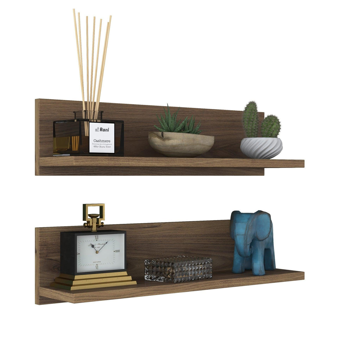Raft de perete Stake cu 2 etajere, Nuc, 60x15x13 cm