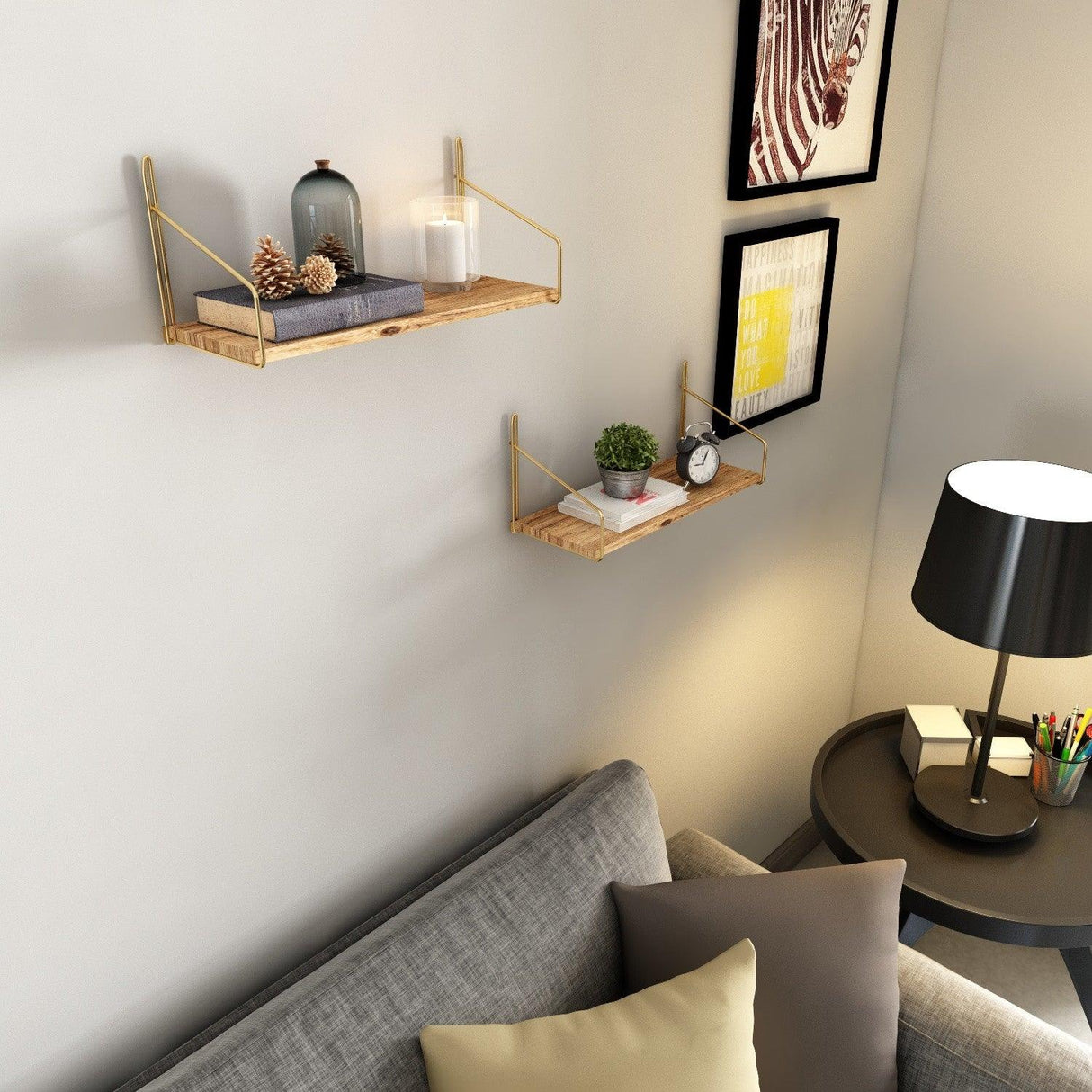 Raft de perete Wall Shelf Straight, Aur, 16x16x45 cm