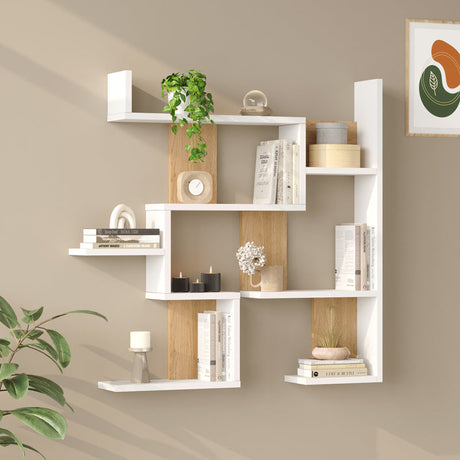 Raft de perete Wall shelf Maze stejar cu antracit color, Stejar - Antracit, 94x15x90 cm