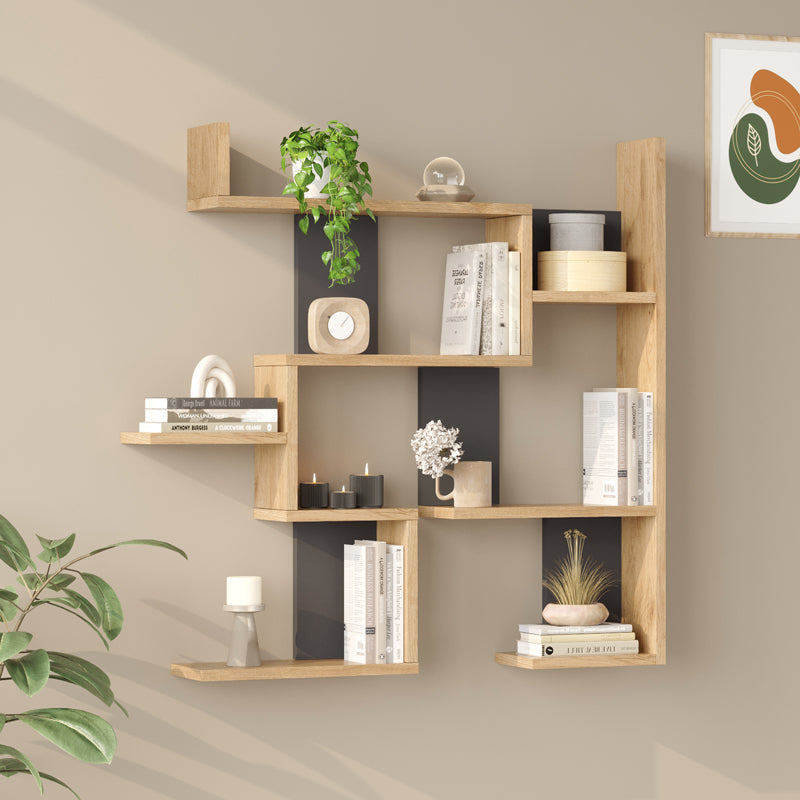 Raft de perete Wall shelf Maze stejar cu antracit color, Stejar - Antracit, 94x15x90 cm - Raft de perete Wall shelf Maze stejar cu antracit color, Stejar - Antracit, 94x15x90 cm