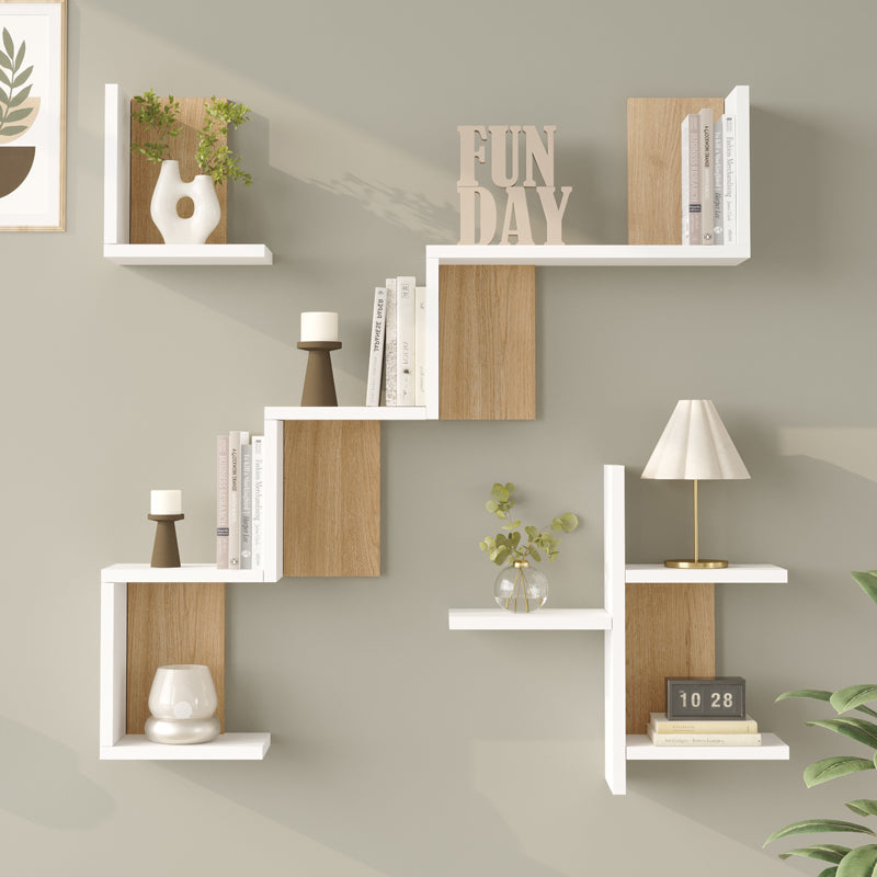 Raft de perete Wall shelf Verso stejar cu antracit color, Stejar - Antracit, 100x15x103 cm - Alb-Stejar