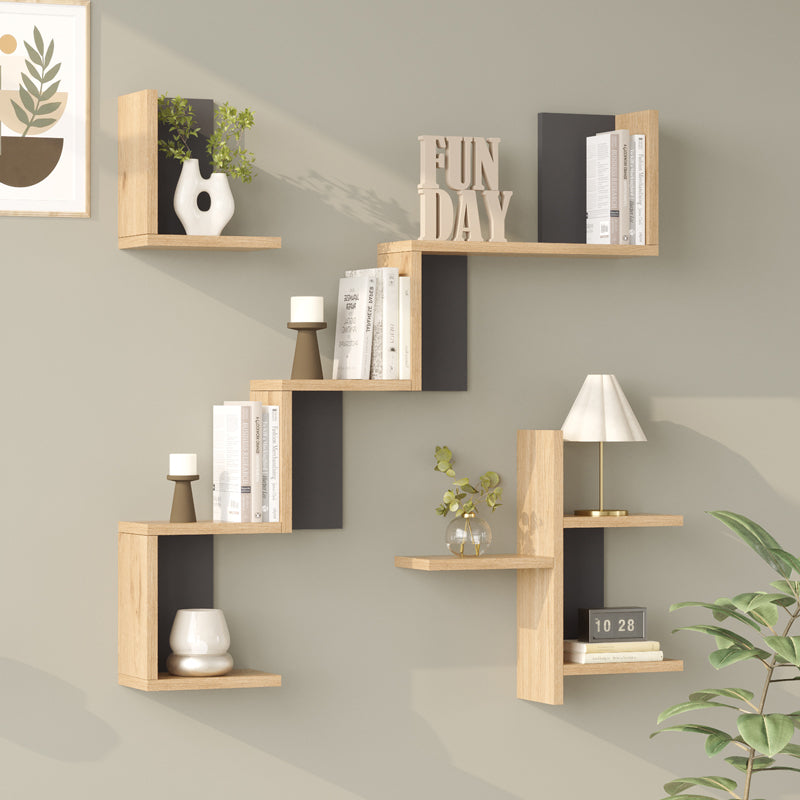 Raft de perete Wall shelf Verso stejar cu antracit color, Stejar - Antracit, 100x15x103 cm - Raft de perete Wall shelf Verso stejar cu antracit color, Stejar - Antracit, 100x15x103 cm