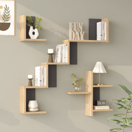 Raft de perete Wall shelf Verso stejar cu antracit color, Stejar - Antracit, 100x15x103 cm