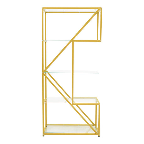 Raft decorativ Aylan cu functie de depozitare, metal și Sticla, Auriu, 100x30x200 cm