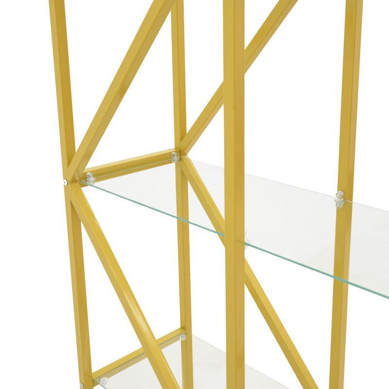 Raft decorativ Aylan cu functie de depozitare, metal și Sticla, Auriu, 100x30x200 cm