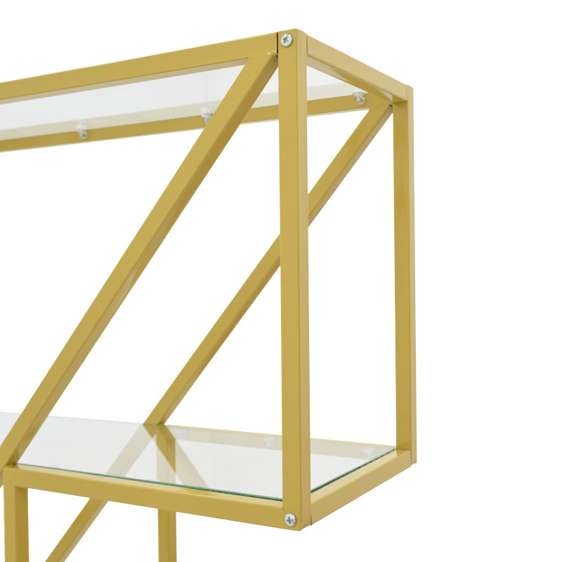 Raft decorativ Aylan cu functie de depozitare, metal și Sticla, Auriu, 100x30x200 cm