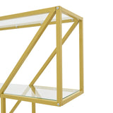 Raft decorativ Aylan cu functie de depozitare, metal și Sticla, Auriu, 100x30x200 cm
