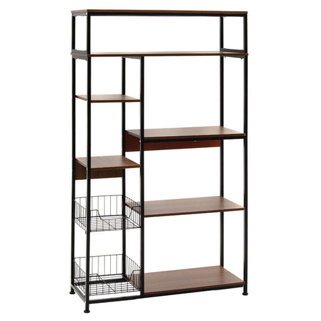 Raft Leena metalizat, negru - nuc, 80x30x142 cm
