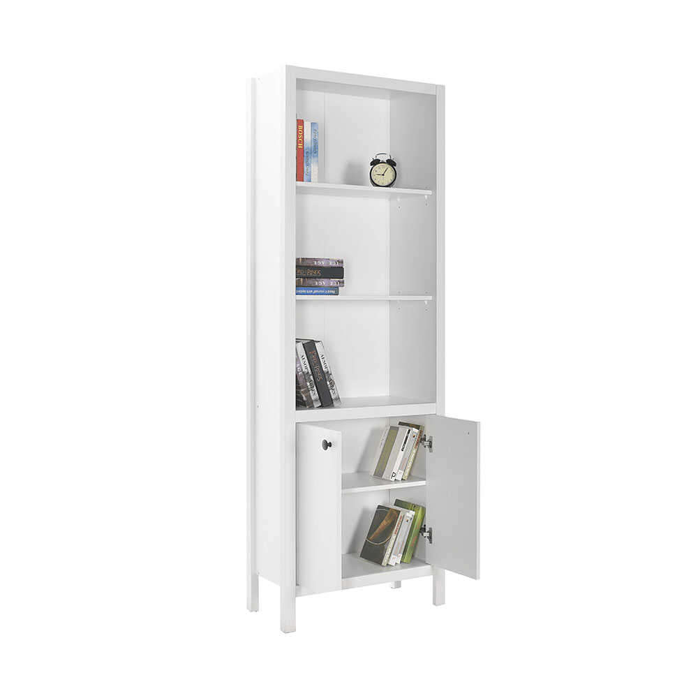 Biblioteca KTP-995-BB-1 Home Collection® Rustic cu 5 rafturi si usi, Alb, 66x196x32 cm
