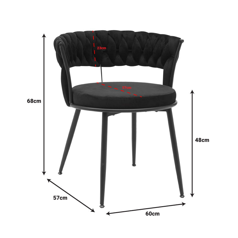 Scaun Alkia din catifea, neagra, 60x57x68 cm