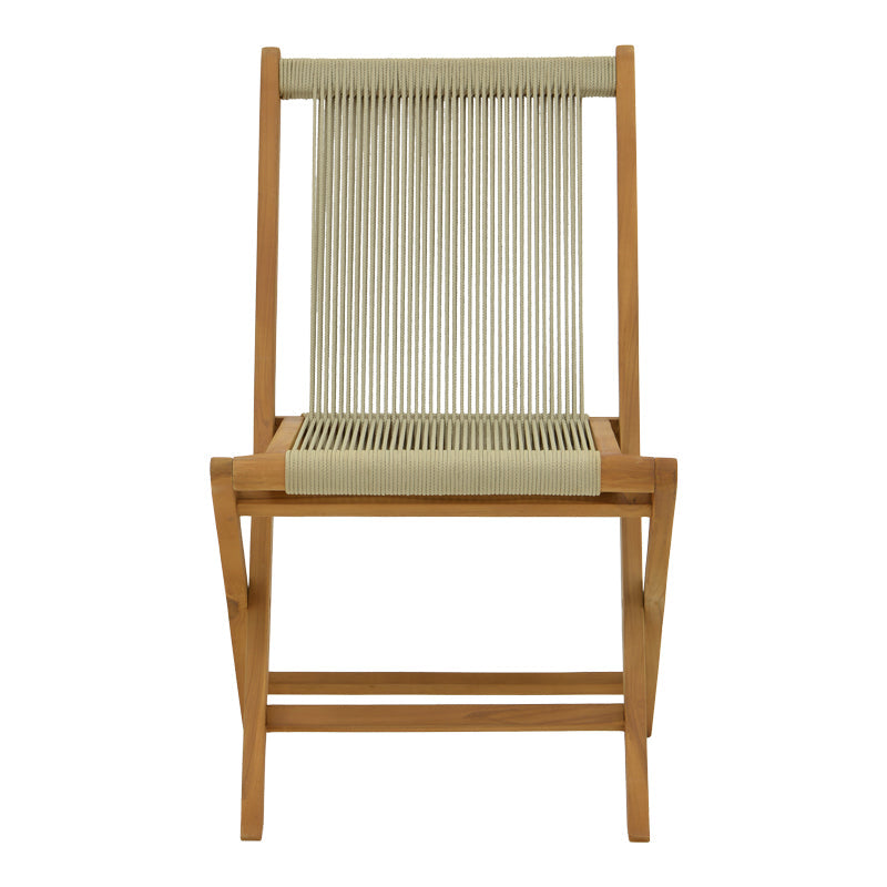 Scaun Banou pliabil lemn de tec si frânghie, neagra, 52x58x88 cm