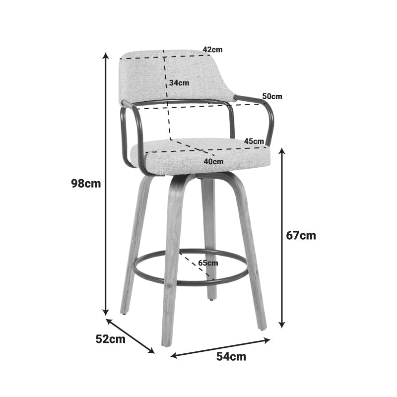 Scaun bar rotativ Tertia, Metal-lemn și, Bej - maro, 54x52x98 cm