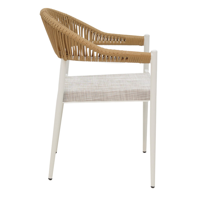 Scaun cu brate din aluminiu Elation sivuibil cu cadru alb-textilene si rattan, Natural, 56x52x76 cm