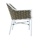 Scaun cu brate din aluminiu Ortegia, cu cadru alb si sfoara kaki, 57x62x82 cm