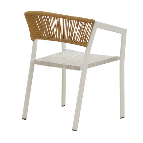 Scaun de aluminiu Glisten stivuibil cadru alb-textilen rattan, Natural, 58x56x82 cm