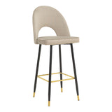 Scaun de bar Casenio bej de catifea-negru-auriu cu baza metalica, 48x50x117 cm - Scaun de bar Casenio bej de catifea-negru-auriu cu baza metalica, 48x50x117 cm