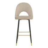 Scaun de bar Casenio bej de catifea-negru-auriu cu baza metalica, 48x50x117 cm - Bej