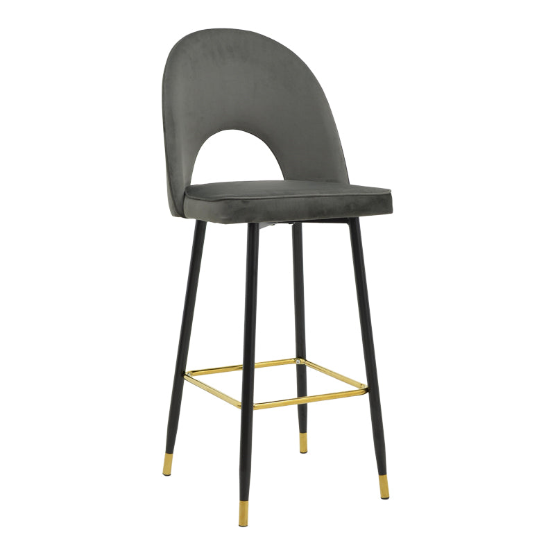 Scaun de bar Casenio bej de catifea-negru-auriu cu baza metalica, 48x50x117 cm - Gri inchis