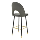 Scaun de bar Casenio bej de catifea-negru-auriu cu baza metalica, 48x50x117 cm - Gri inchis