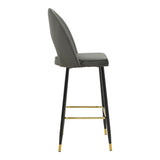 Scaun de bar Casenio bej de catifea-negru-auriu cu baza metalica, 48x50x117 cm - Gri inchis