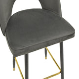 Scaun de bar Casenio bej de catifea-negru-auriu cu baza metalica, 48x50x117 cm - Gri inchis
