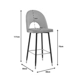 Scaun de bar Casenio bej de catifea-negru-auriu cu baza metalica, 48x50x117 cm - Gri inchis