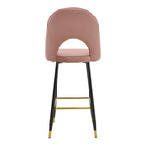 Scaun de bar Casenio bej de catifea-negru-auriu cu baza metalica, 48x50x117 cm - Roz