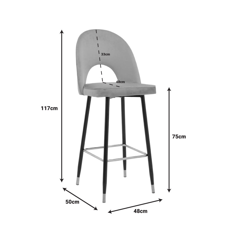 Scaun de bar Casenio bej de catifea-negru-auriu cu baza metalica, 48x50x117 cm - Roz