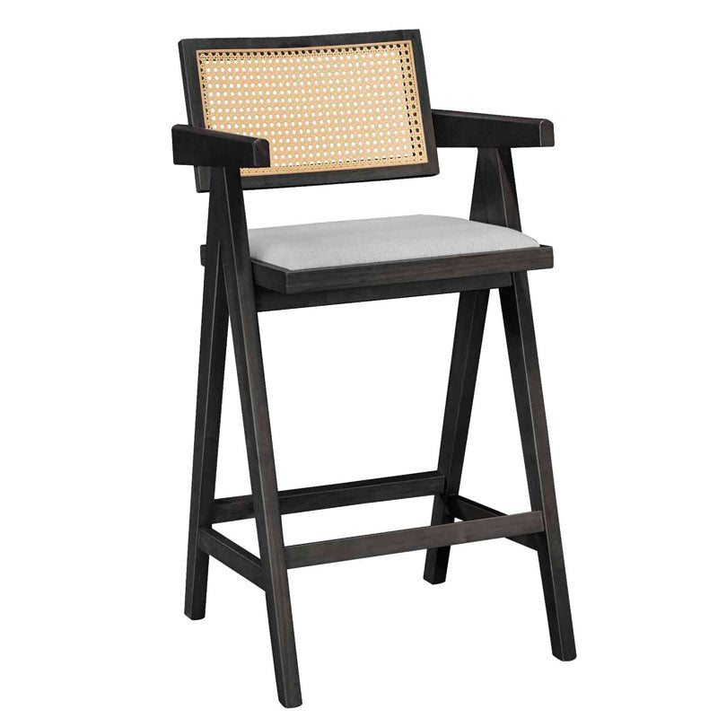 Scaun de bar cu brate Winslow, Negru - Nuc, 54x52x100 cm - Scaun de bar cu brate Winslow, Negru - Nuc, 54x52x100 cm