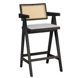 Scaun de bar cu brate Winslow, Negru - Nuc, 54x52x100 cm - Scaun de bar cu brate Winslow, Negru - Nuc, 54x52x100 cm